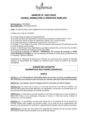 Arrete 2607-2025-Interdiction De Stationnement Chemin De Leysotte Du 10 Au 22-01-2026-Publié Le 22 12 2025