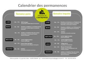 Calendrier des permanences de la Maison de l'entreprise