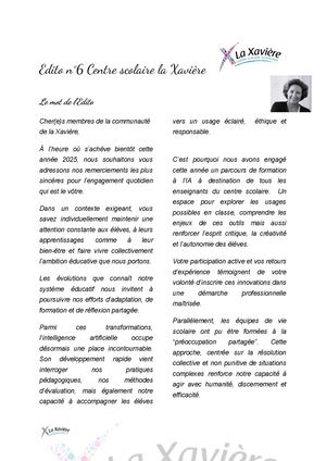 Edito 6 Centre Scolaire La Xavière 2025 (1)