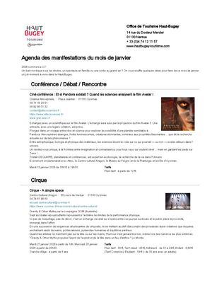 Agenda Des Manifestations Du Mois de Janvier