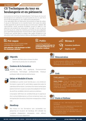 CS Techniques du Tour en Boulangerie et en Pâtisserie