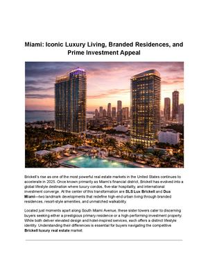 Miami: Iconic Luxury Living, Branded Residences, and Prime Investment Appeal