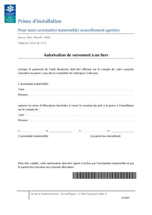 Piam Autorisation Versement à Un Tiers