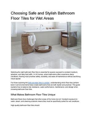 Choosing Safe And Stylish Bathroom Floor Tiles For Wet Areas