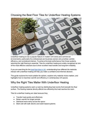 Choosing The Best Floor Tiles For Underfloor Heating Systems