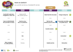 Menus du Lundi 5 Janvier au vendredi 9 Janvier 2026