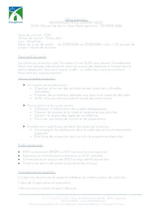 Offre Emploi Animateur Centre Ados