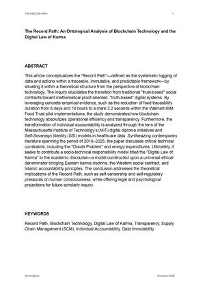 The Record Path: An Ontological Analysis Of Blockchain Technology And The Digital Law Of Karma