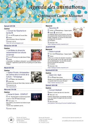 Agenda Des Animations Janvier 2026 Destination Castres Mazamet