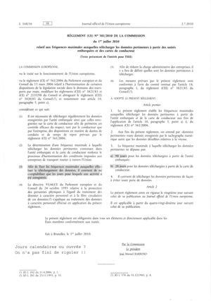 Règlement UE 581 /2010