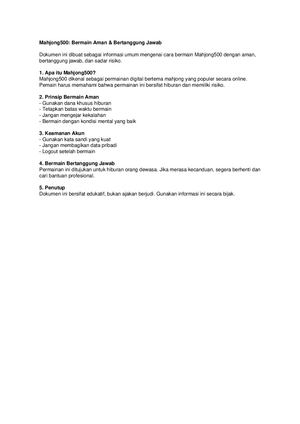 Mahjong500 – Panduan Bermain Aman & Bertanggung Jawab