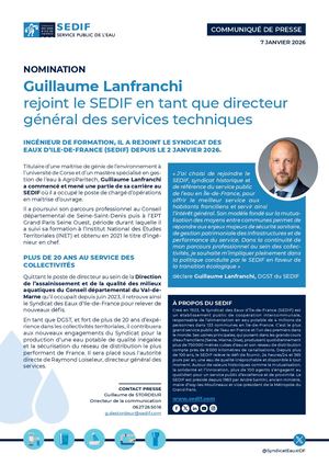 Communiqué de presse | Guillaume Lanfranchi rejoint le SEDIF en tant que directeur général des services techniques