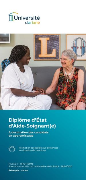 Dépliant CFA - Diplôme Aide Soignant