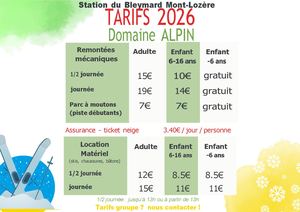 Tarifs des locations - Mont Lozere