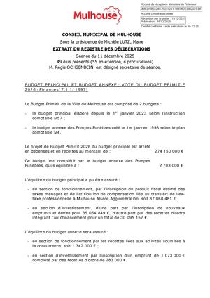 Budget primitif 2026 – Délibération