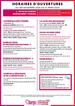 Horaires d'ouvertures des monuments - Bourges Berry Tourisme