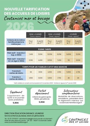 Grille tarifaire Alsh | Coutances mer et bocage