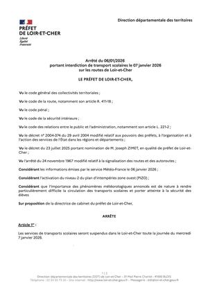 Ap Du 06 01 Portant Interdiction Des Transports Scolaires Le 07 01