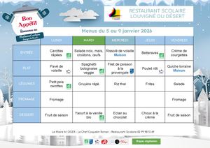 Menus cantine Jan > Fev 2026