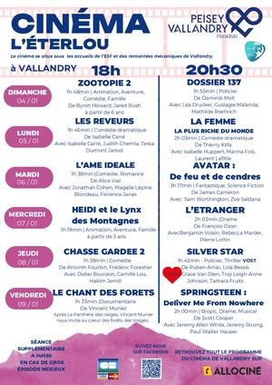 Programme Cinéma l'Eterlou Peisey-Vallandry