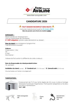 Inscription Foire Savoyarde Avaline 2025