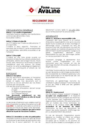 Règlement Foire Savoyarde Avaline 2025