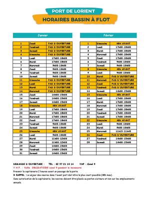 Horaires Bassin à Flot