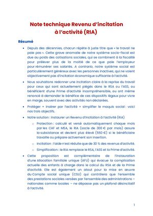 Note Technique Revenu D'incitation À L'activité