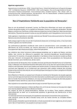 Cp Appel Organisations Solidarite Venezuela 08 Janvier 2026