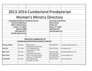 Cumberland Presbyterian Women's Ministry Directory 2013 2014