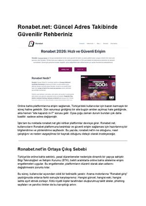 Ronabetnet Guncel Adres Takibinde Guvenilir Rehberiniz