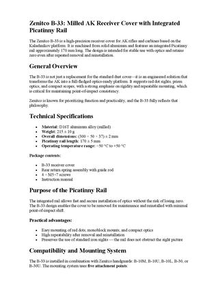 Zenitco B-33: Milled AK Receiver Cover with Integrated Picatinny Rail