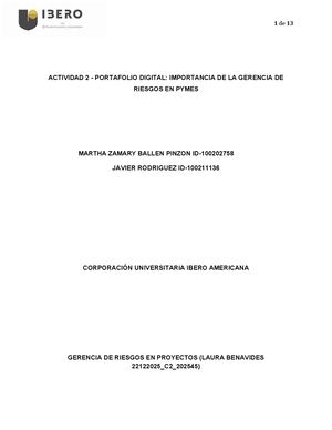Portafolio Actividad 2 Gerencia De Riesgos Entregable Final