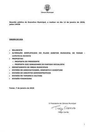 Reunião câmara de Tomar - Ordem Do Dia 2026 01 12