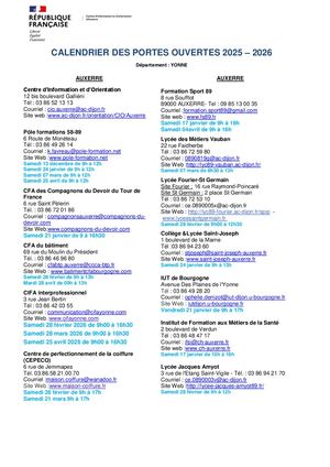 Calendrier des Portes Ouvertes 2025 2026