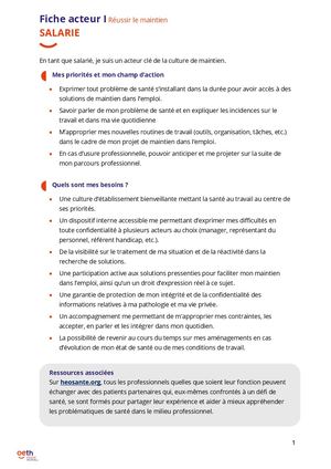 Fiche Acteur I Réussir Le Maintien Salarié