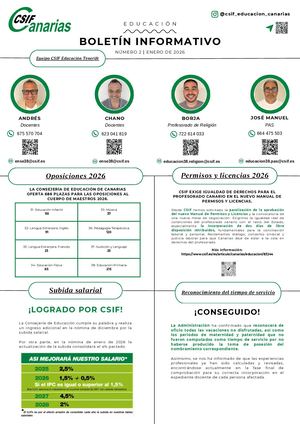 Boletín Informativo Csif Educación Tenerife (Enero 2026)