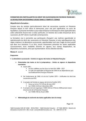 Programme Détaillé Succession Dévolution Légale Polynésie Française 2026 Numérique