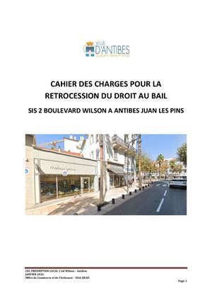 Cahier des charges Boulevard Wilson