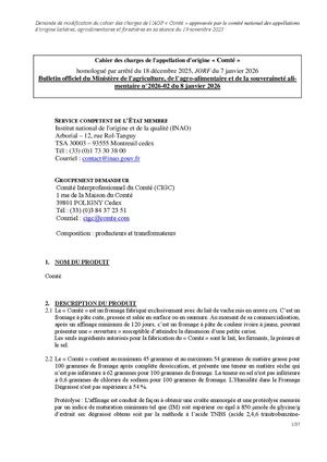 Cahier des charges Comté - arrêté du 18/12/2025