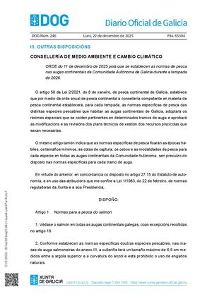 Galicia - Orden de vedas de pesca continental