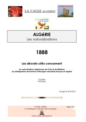 Naturalisations Françaises en Algérie 1888
