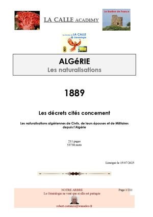 Naturalisations Françaises en Algérie 1889