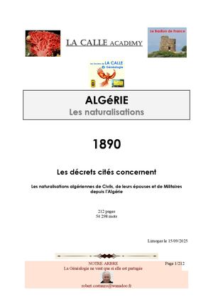 Naturalisations Françaises en Algérie 1890