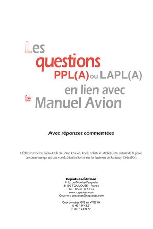 Extrait 2255 Les questions PPL(A) ou LAPL(A) en lien avec le Manuel du pilote Avion - conforme AESA  QCM Avion
