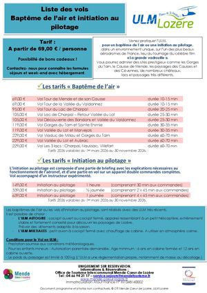 Liste des Vols pour les baptêmes de l'air en ULM