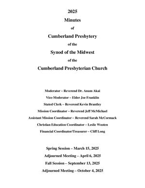 2025 Minutes Of Cumberland Presbytery