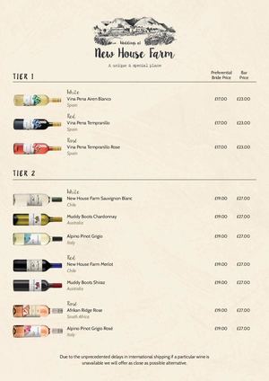 New House Farm- Wedding Wine Menu 2026