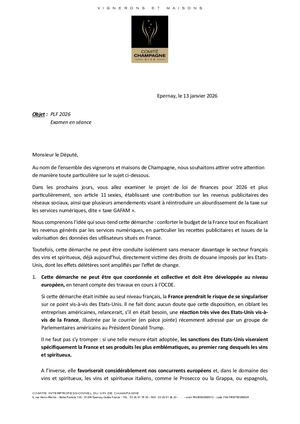 Lettre du 13/01/2026 du Comité interprofessionnel du vin de champagne
