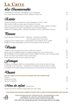 Carte et Menus AUTOMNE 2025